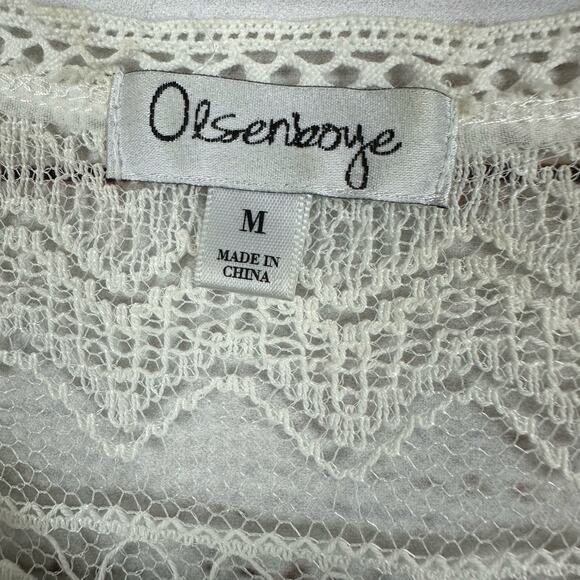 Women's Olsenboye Cream Lace Crochet Sheer Tank Top Boho Casual Festival Size M - Picture 5 of 8